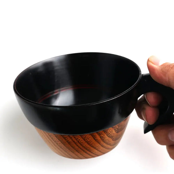 Wakacho Wooden Soup Cup Stacking Cup Black Lacquer Finish