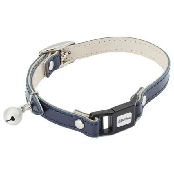 Add.Mate Cowhide Leather Cat Collar Safety-Release Buckle Blue 20-25cm