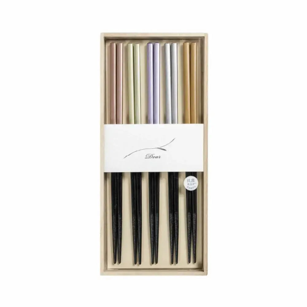 Antibacterial Chopsticks Elegant Champagne Colors Gift Box 23cm (5 Pairs)