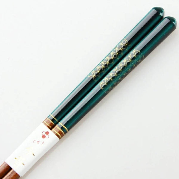 Aoba Dishwasher Safe Wooden Chopsticks Gold Pattern Elegant Green 23cm