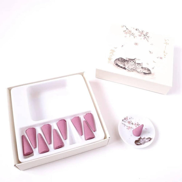 Sakura Cherry Blossom Scent Incense Cones Set With Burner (10 Cones)