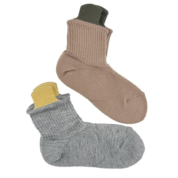 Easy to Wear & Remove Warm Crew Socks Gray & Brown (2 Pairs)