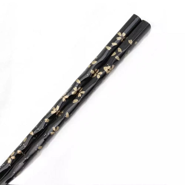 Elegant Chopsticks With Rest Gold Sakura & Black in Wood Gift Box