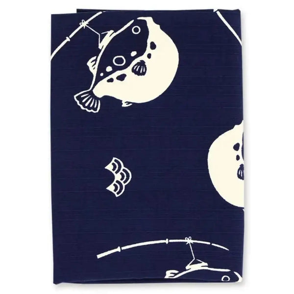 Furoshiki Fugu Puffer Fish Large Blue Cotton Wrapping Cloth 90cm