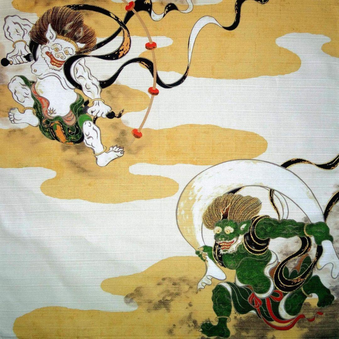 Furoshiki Fujin Raijin Wind & Thunder God Cotton Wrapping Cloth 48x48cm