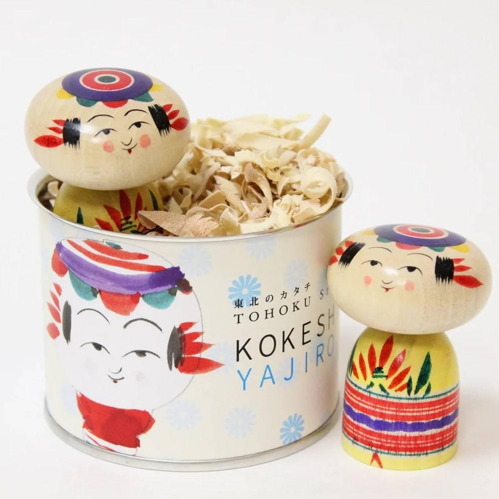 Handmade Kokeshi Doll Collectible Can Series Flat Head Style