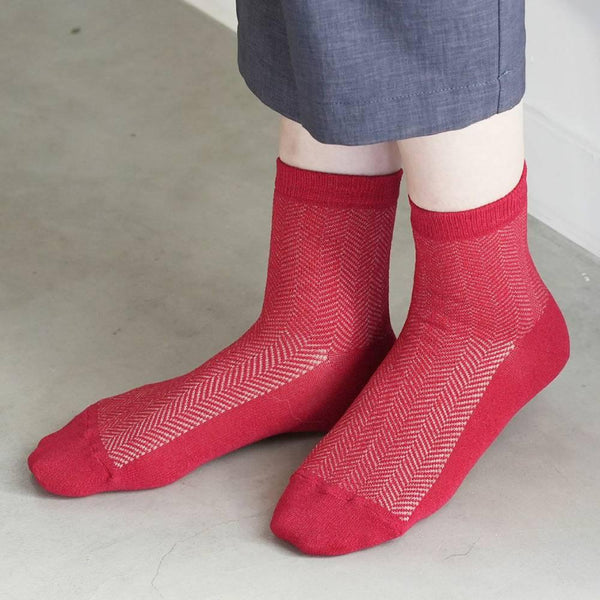 Herringbone Pattern Socks Red Absorbent Washi Paper Fabric 24.5cm