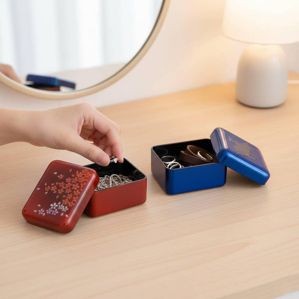 Red Lacquered Small Accessory Case Cherry Blossom Design
