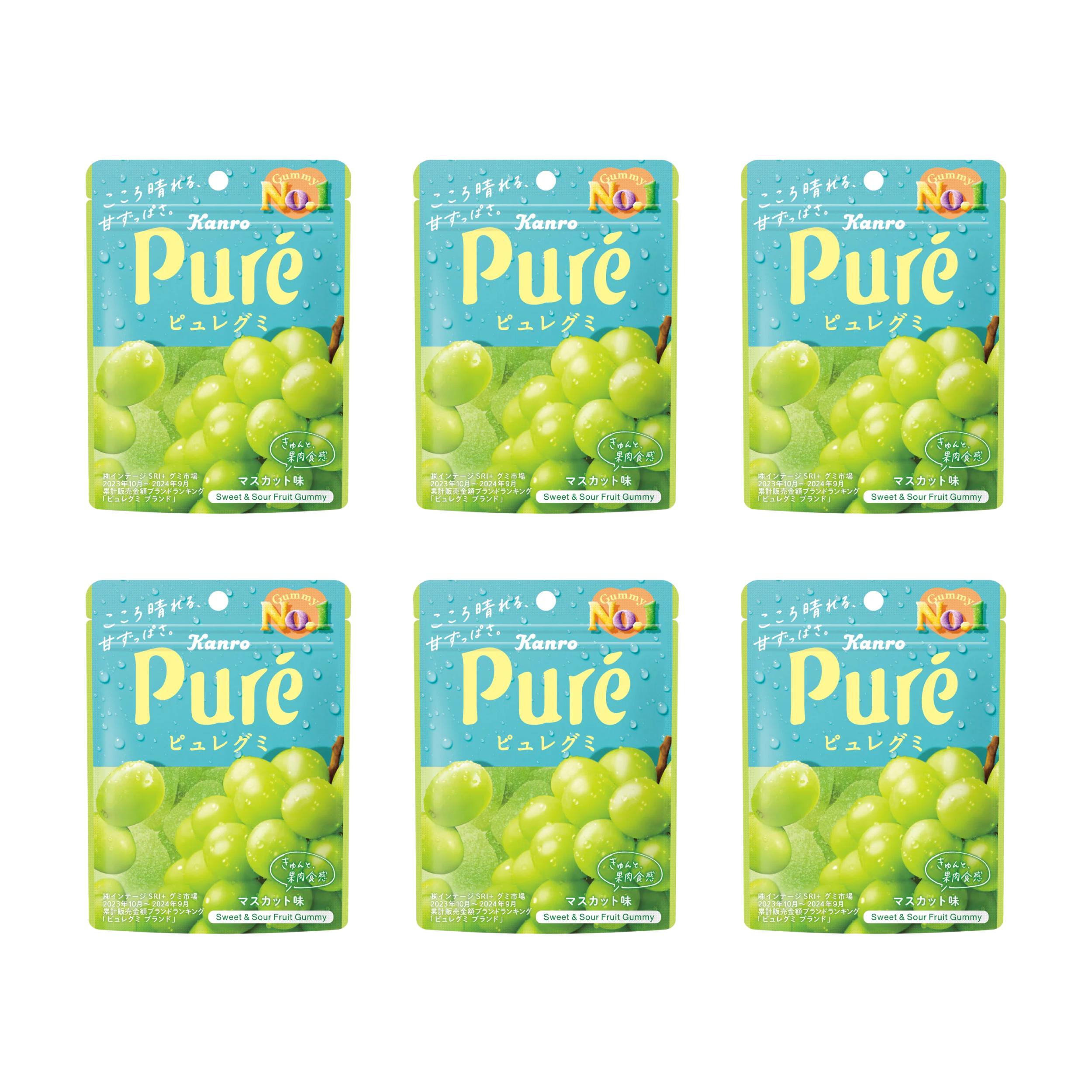 Kanro Pure Gummy Juicy Sour Gummy Candies Muscat Grape Flavor (Pack of 6)