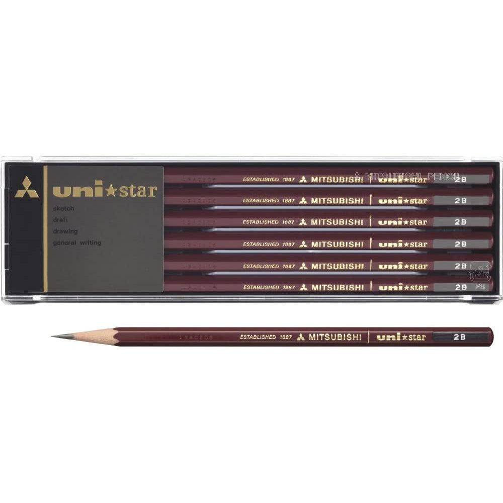 uni Mitsubishi Star Japanese Graphite Pencils 2B 12 Pieces