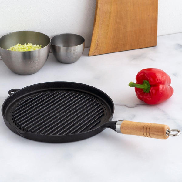Cast Iron Griddle Pan With Wooden Handle (IH Compatible) 26cm
