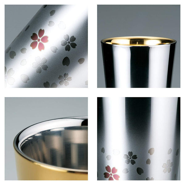 Wahei Freiz Double Wall Tumbler Sakura Pattern Silver