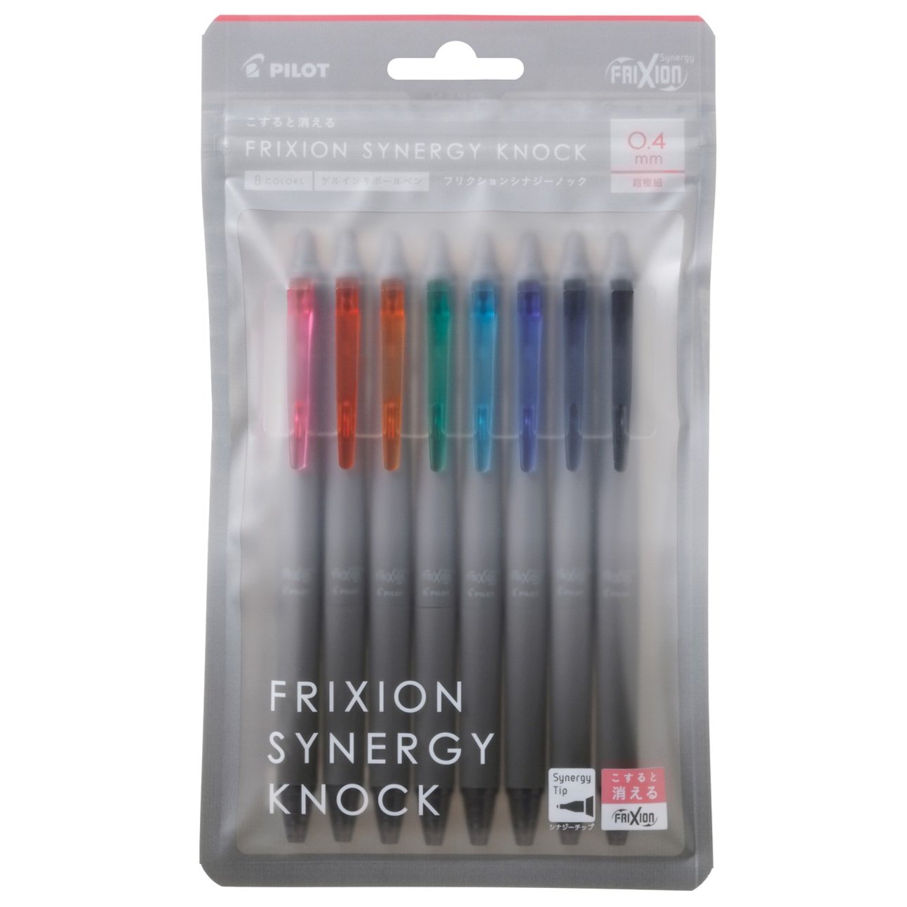 Pilot Frixion Synergy Knock Erasable Gel Ink Pens 8 Colors Pack 0.4mm