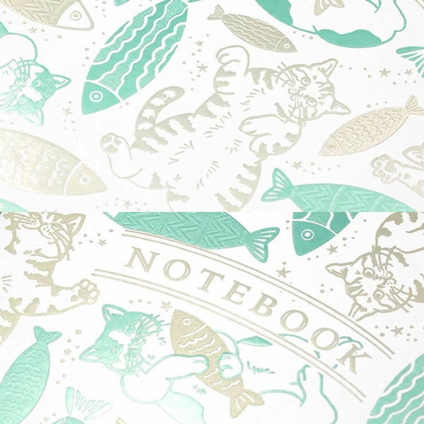 Rokkaku B6 Grid Notebook Foil Stamped Cute Cat & Fish Design
