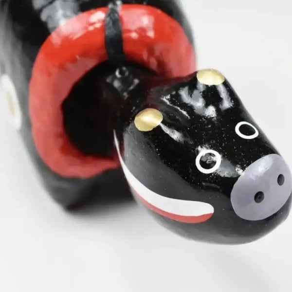 Akabeko Black Zodiac Ox Lucky Cow Figurine Handcrafted Home Decor