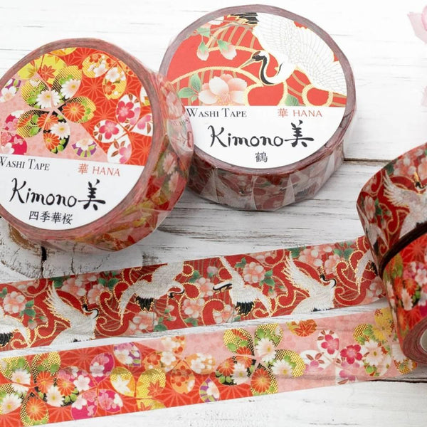 Kamiiso Kimono Washi Tape Flower Crane Pattern Masking Tape