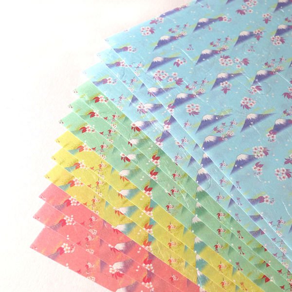 Kamiiso Mt Fuji Chiyogami Rectangle Origami Paper (4 Colors) 12 Sheets