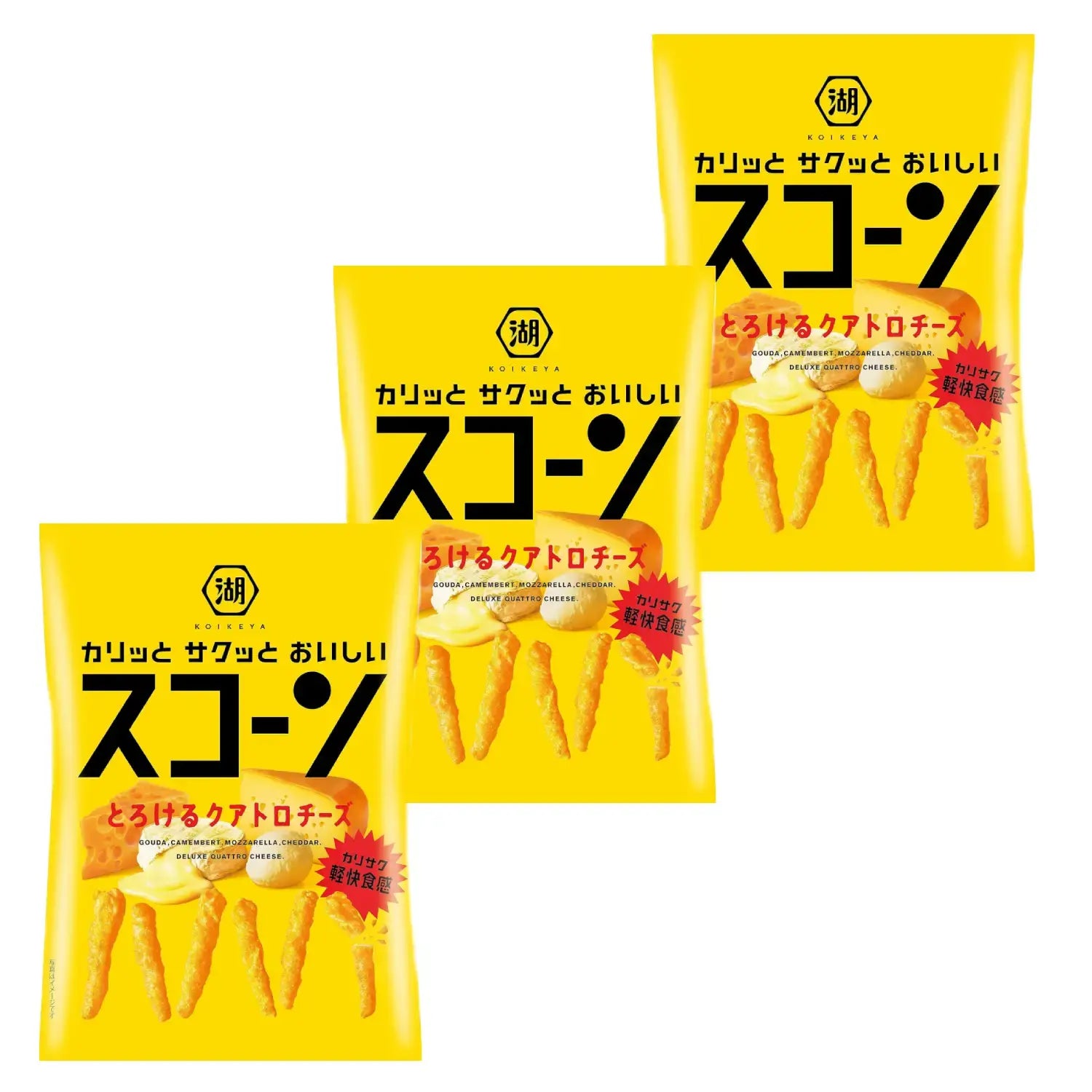 Koikeya Scorn Melting Cheese Corn Chips 73g (Pack of 3 Bags)