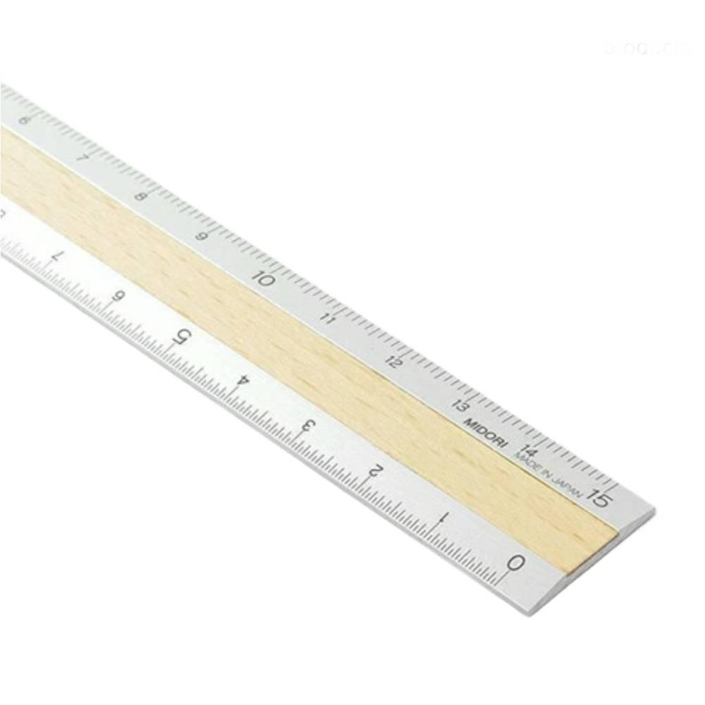 Mecury Ruler Midori Metal and Wood Metric Ruler 15cm 42257006