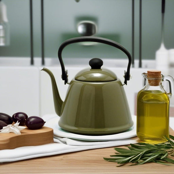 Noda Horo Drip Kettle II Japanese Enamel Gooseneck Kettle Olive 2L