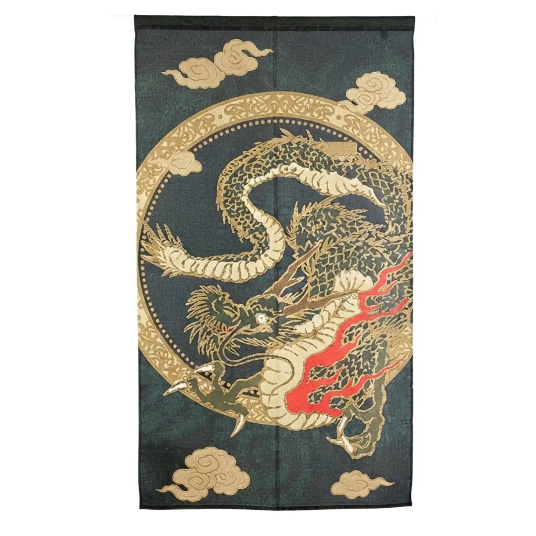 Noren Gold Woven Doorway Curtain Japanese Flying Dragon Design 85x150cm