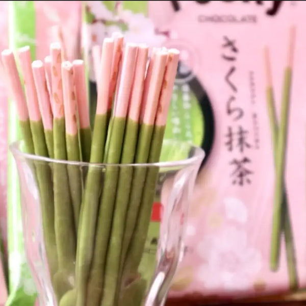 Pocky Sakura Matcha Chocolate Thin Biscuit Sticks 8 ct. (Pack of 3)