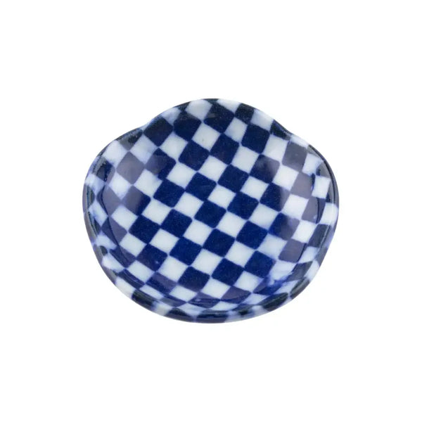 Wakasa Laquered Chopsticks With Mino Ware Small Dish Checkered Blue 23cm