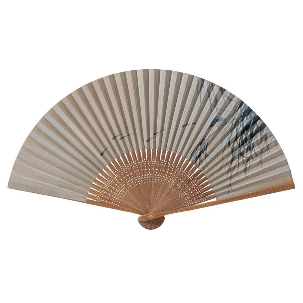 Yamani Kingfisher Bird Beige Sensu Handheld Folding Fan 21.5cm